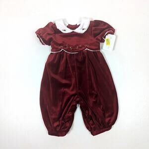 Vintage Starting Out Romper Baby Girls Size 6m Christmas Velvet Outfit Holiday